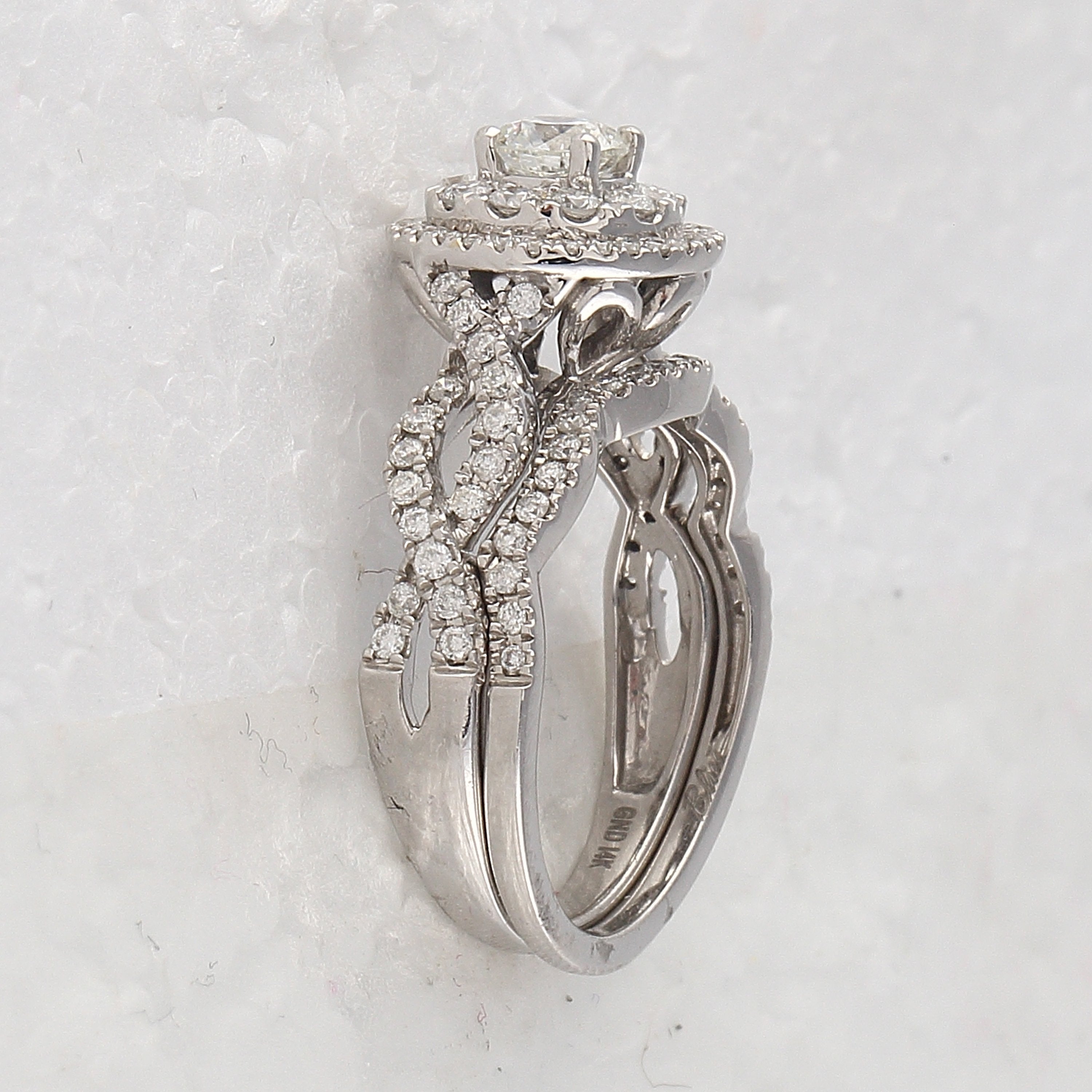 14kt White Gold Round Diamond Bridal Wedding Ring Band Set 1 Cttw