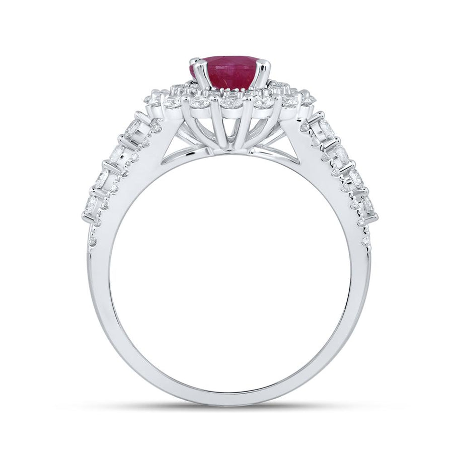 14kt White Gold Womens Oval Ruby Solitaire Diamond Fashion Ring 2 Cttw