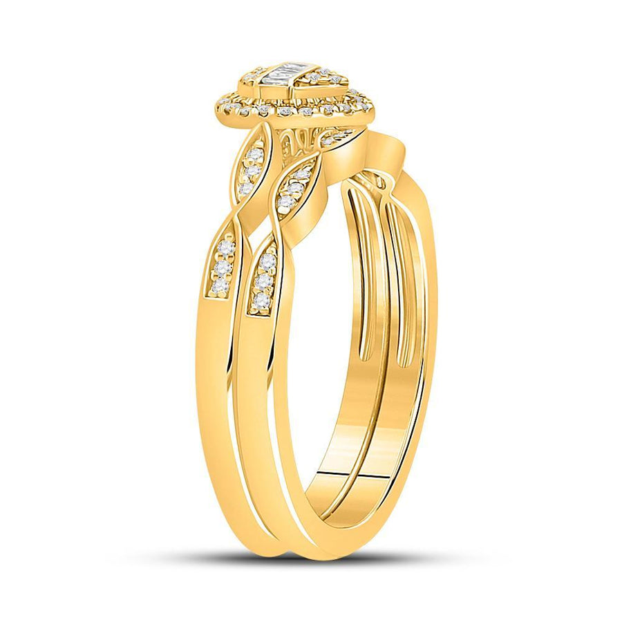 10kt Yellow Gold Baguette Diamond Bridal Wedding Ring Band Set 1/5 Cttw