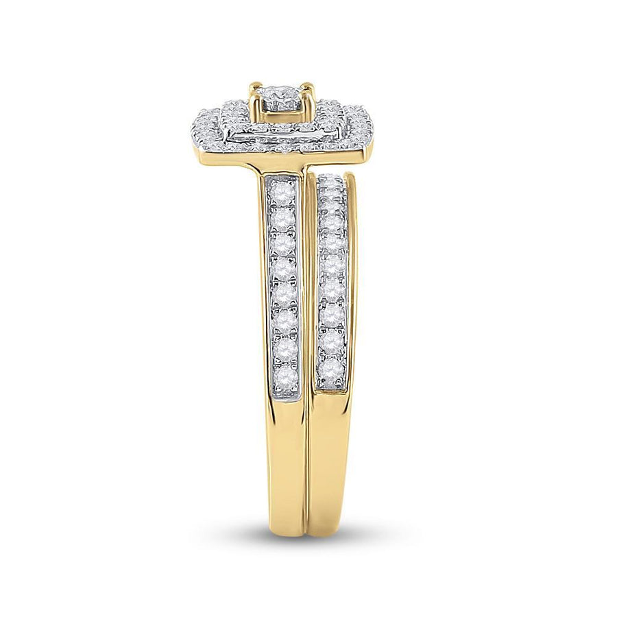 10kt Yellow Gold Round Diamond Halo Bridal Wedding Ring Band Set 1/2 Cttw