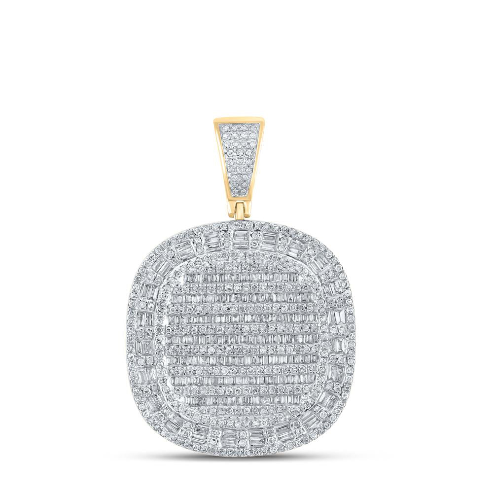 10kt Yellow Gold Mens Baguette Diamond Square Charm Pendant 2 Cttw