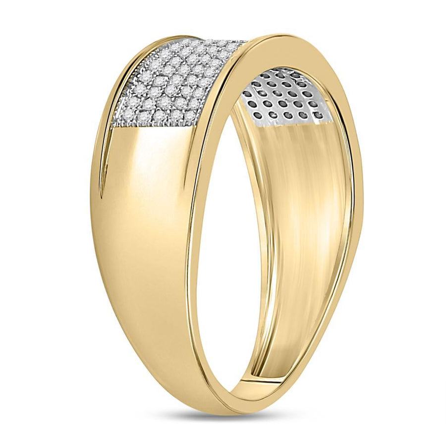 10k Yellow Gold Mens Round Diamond Micropave Wedding Anniversary Band Ring 1/3 Cttw