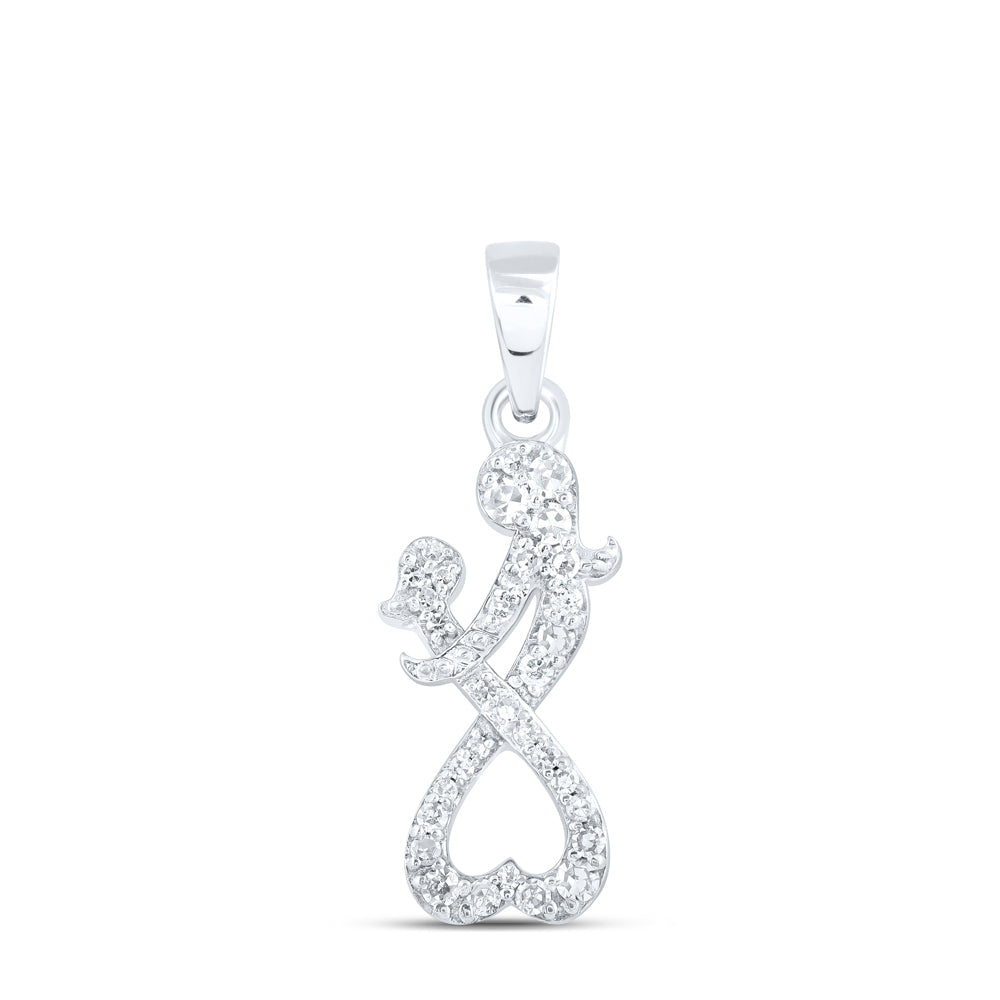 10kt White Gold Womens Round Diamond Mom Child Heart Pendant 1/8 Cttw
