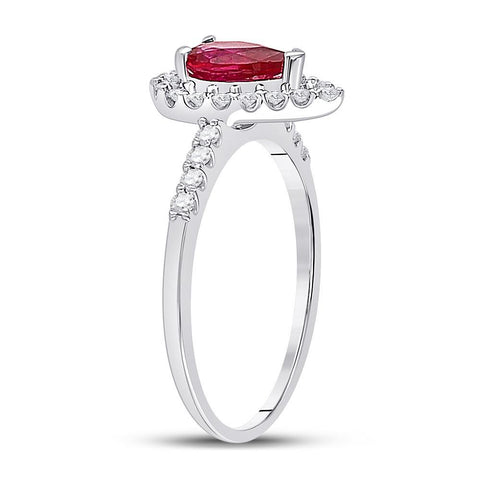 10kt White Gold Womens Pear Synthetic Ruby Solitaire Diamond Frame Ring 1-1/5 Cttw