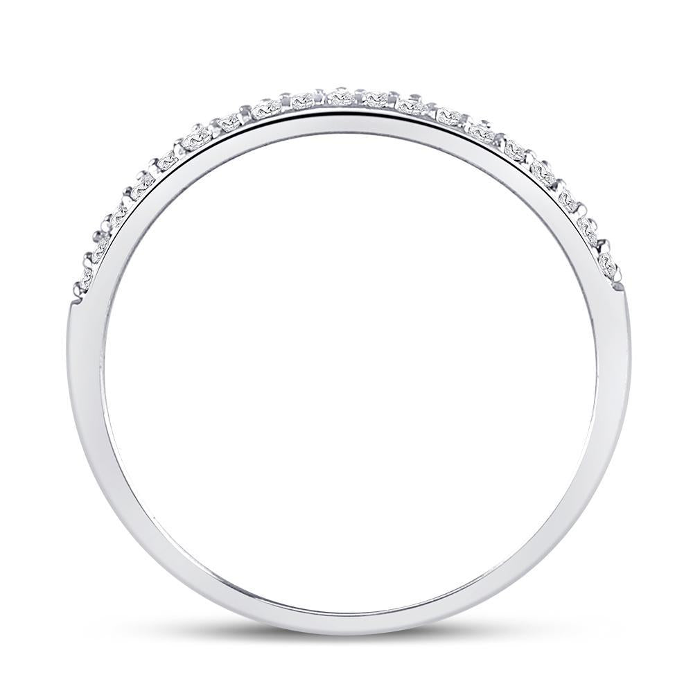 10kt White Gold Womens Round Diamond Slender Scalloped Stackable Band Ring 1/6 Cttw