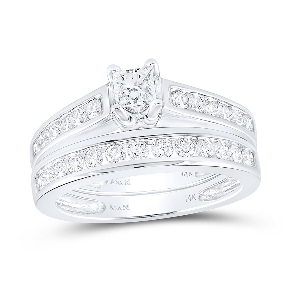 14kt White Gold Princess Diamond Bridal Wedding Ring Band Set 1 Cttw