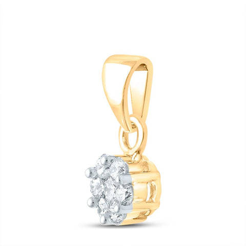 14kt Yellow Gold Womens Round Diamond Flower Cluster Pendant 1/4 Cttw