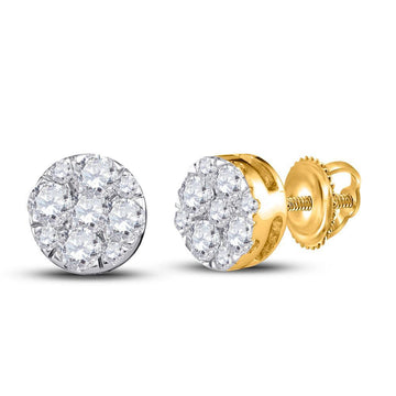 14kt Yellow Gold Womens Round Diamond Flower Cluster Stud Earrings 1/2 Cttw