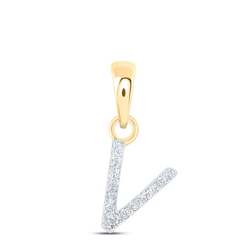 10kt Yellow Gold Womens Round Diamond V Initial Letter Pendant .03 Cttw