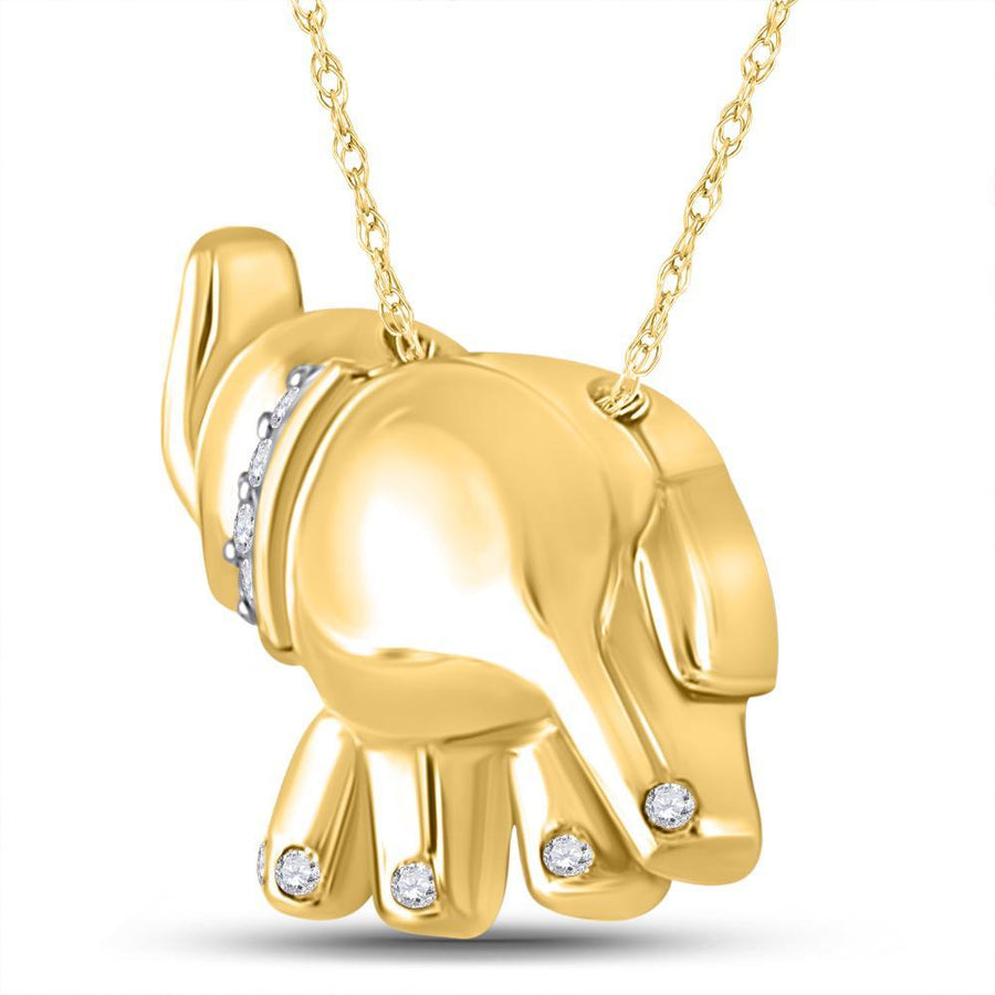 10kt Yellow Gold Womens Round Diamond Elephant Animal Pendant .03 Cttw