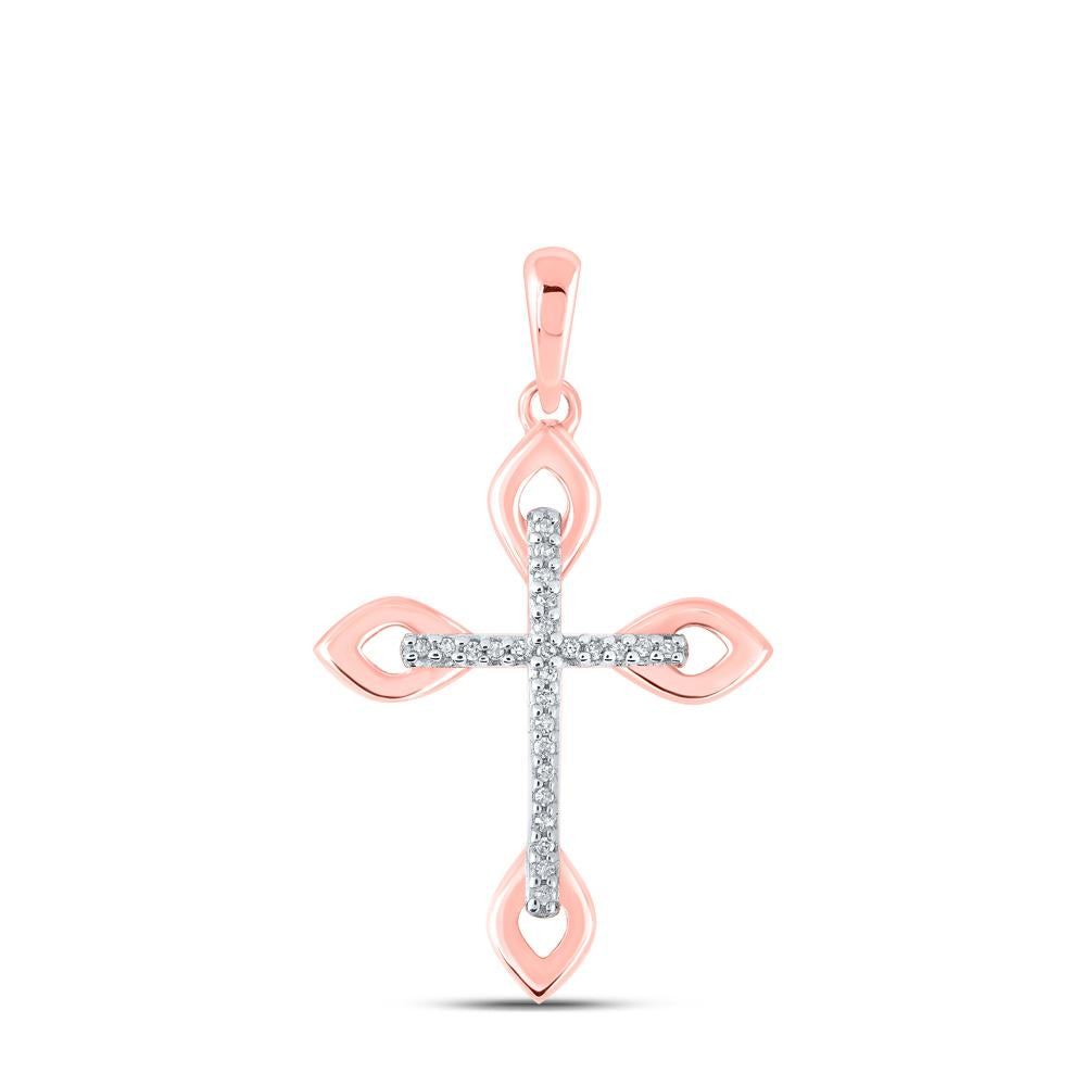 10kt Rose Gold Womens Round Diamond Cross Pendant 1/20 Cttw