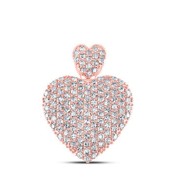 10kt Rose Gold Womens Round Diamond Heart Pendant 3/4 Cttw