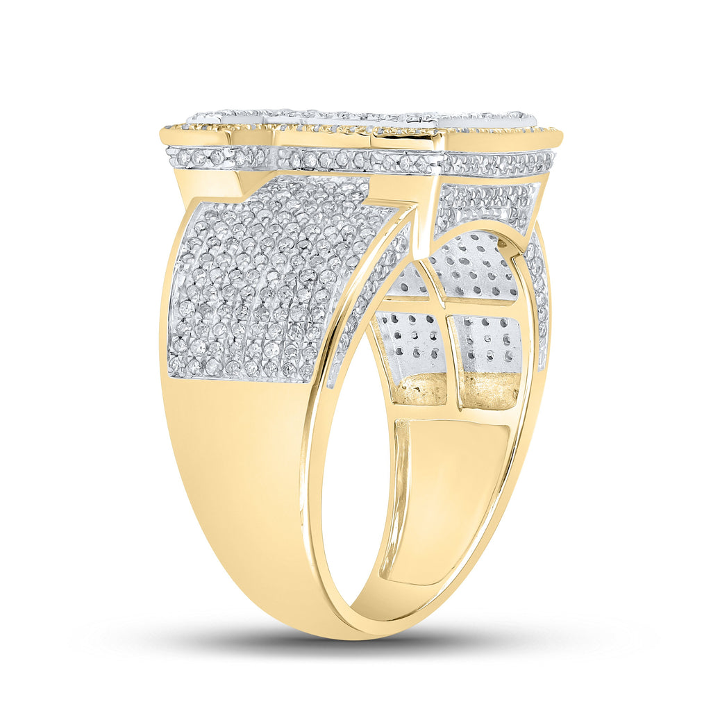 10kt Two-tone Gold Mens Round Diamond I Initial Letter Ring 1-1/5 Cttw