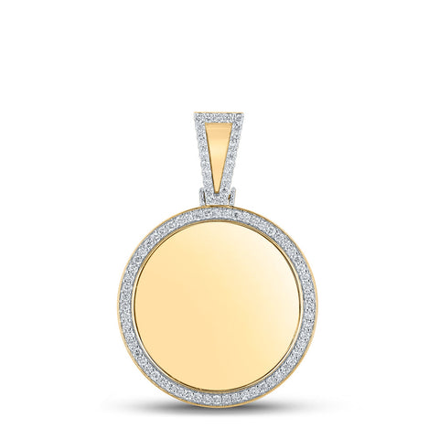 14kt Yellow Gold Mens Round Diamond Picture Memory Circle Charm Pendant 1-1/2 Cttw