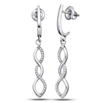 10kt White Gold Womens Round Diamond Infinity Dangle Earrings 1/8 Cttw