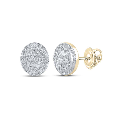 10kt Yellow Gold Womens Baguette Diamond Oval Cluster Earrings 3/8 Cttw
