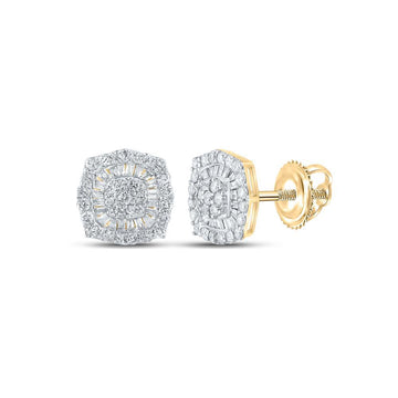14kt Yellow Gold Baguette Diamond Cluster Earrings 3/4 Cttw