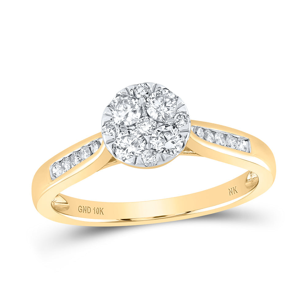 10kt Yellow Gold Womens Round Diamond Cluster Ring 1/2 Cttw