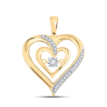 10kt Yellow Gold Womens Round Diamond Moving Twinkle Solitaire Heart Pendant 1/10 Cttw