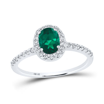 10kt White Gold Womens Oval Synthetic Emerald Solitaire Ring 1 Cttw