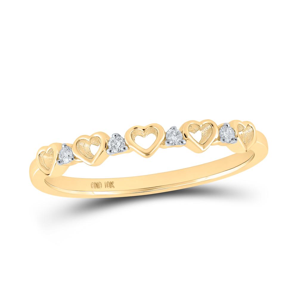 10kt Yellow Gold Womens Round Diamond Heart Ring 1/20 Cttw