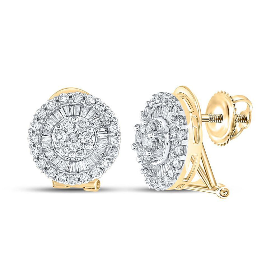 14kt Yellow Gold Womens Round Diamond Cluster French-clip Earrings 1 Cttw
