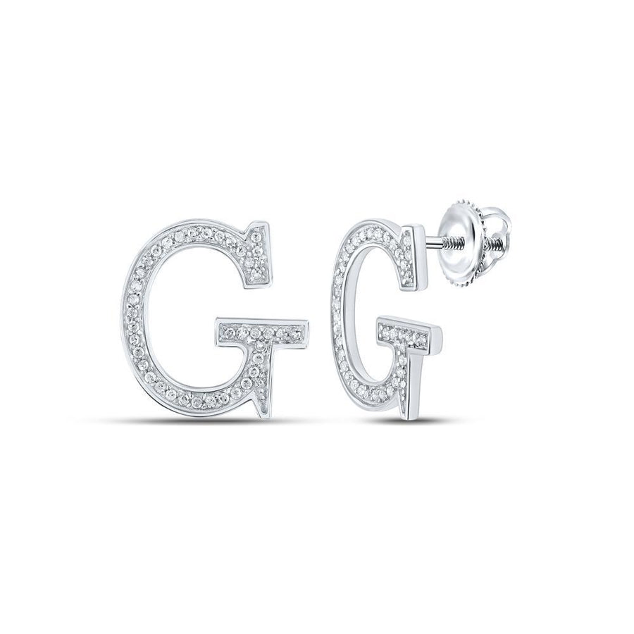 10kt White Gold Womens Round Diamond G Initial Letter Earrings 1/6 Cttw
