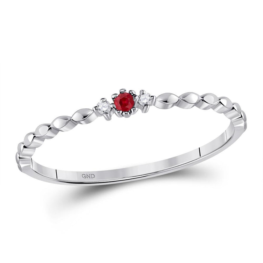 10kt White Gold Womens Round Ruby Diamond Stackable Band Ring .03 Cttw