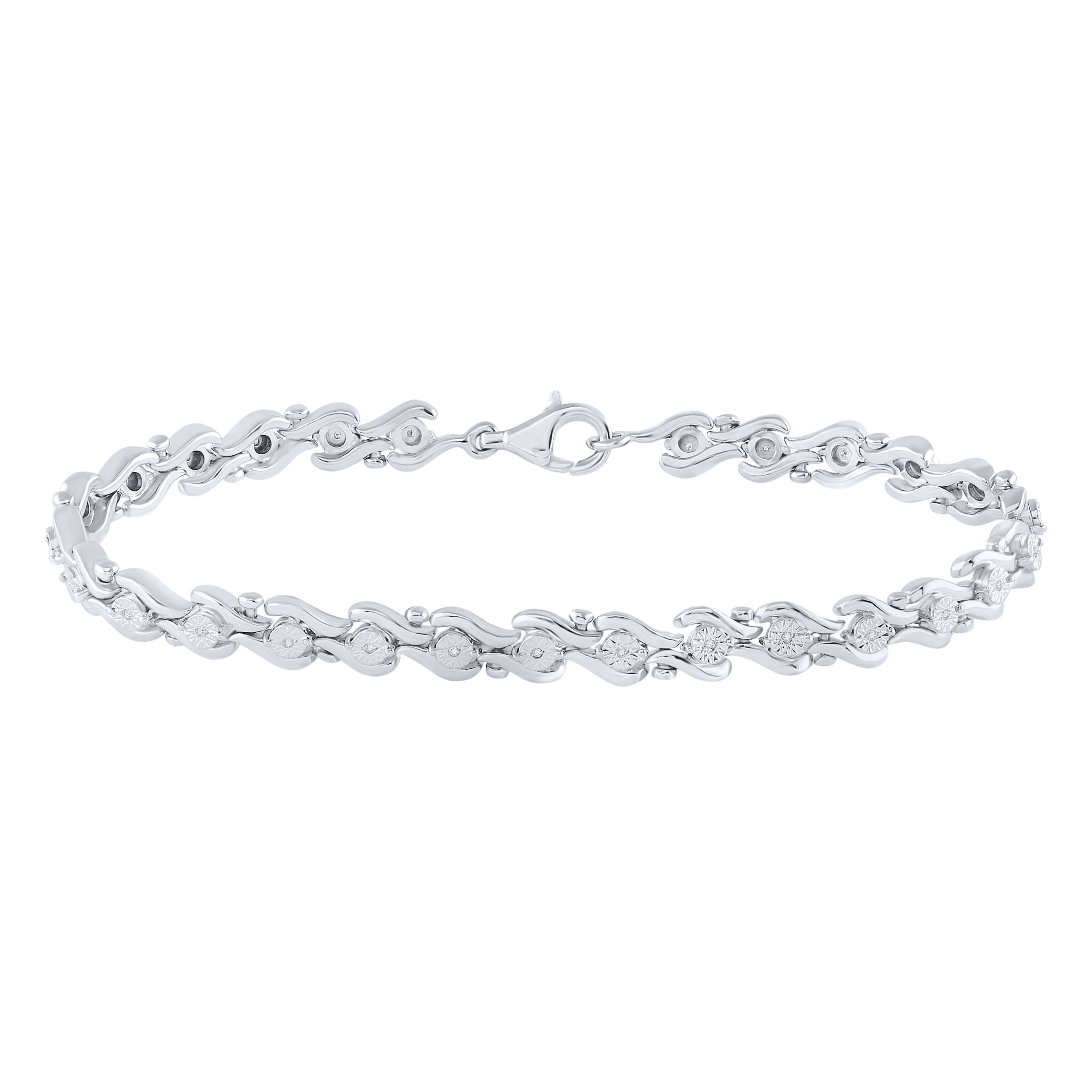 Sterling Silver Womens Round Diamond Fashion Bracelet 1/10 Cttw