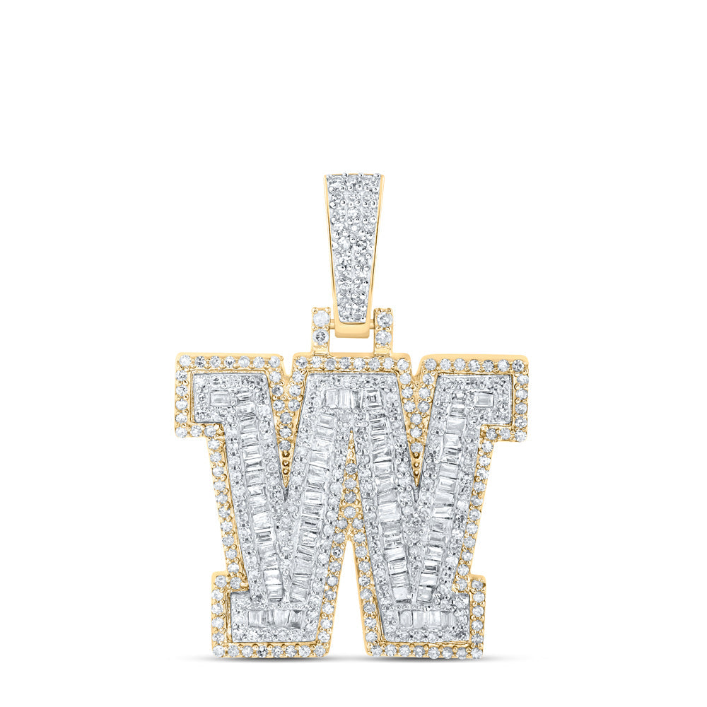 10kt Yellow Gold Mens Baguette Diamond W Initial Letter Charm Pendant 1 Cttw