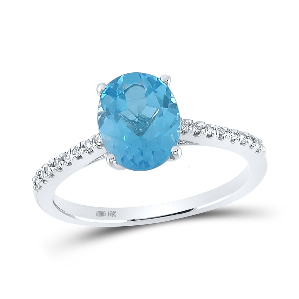 10kt White Gold Womens Oval Synthetic Blue Topaz Solitaire Ring 2-1/3 Cttw