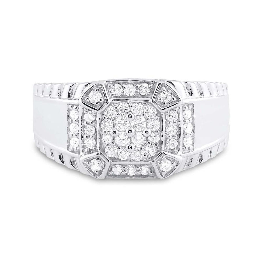 10kt White Gold Mens Round Diamond Square Ring 1/2 Cttw