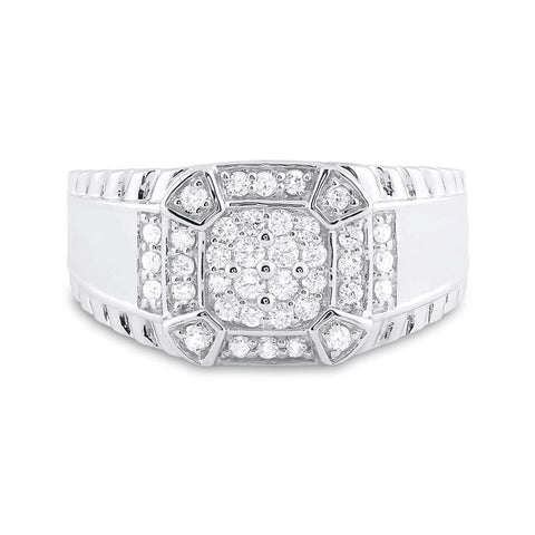 10kt White Gold Mens Round Diamond Square Ring 1/2 Cttw