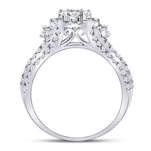 10kt White Gold Womens Round Diamond Flower Cluster Ring 1-1/4 Cttw