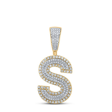 10kt Two-tone Gold Mens Round Diamond Initial S Letter Charm Pendant 3/4 Cttw
