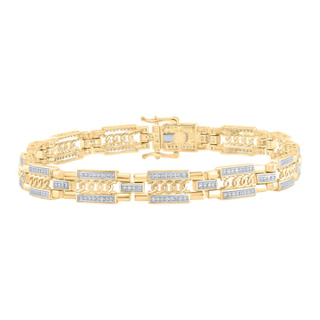 10kt Yellow Gold Mens Round Diamond Link Bracelet 3/4 Cttw