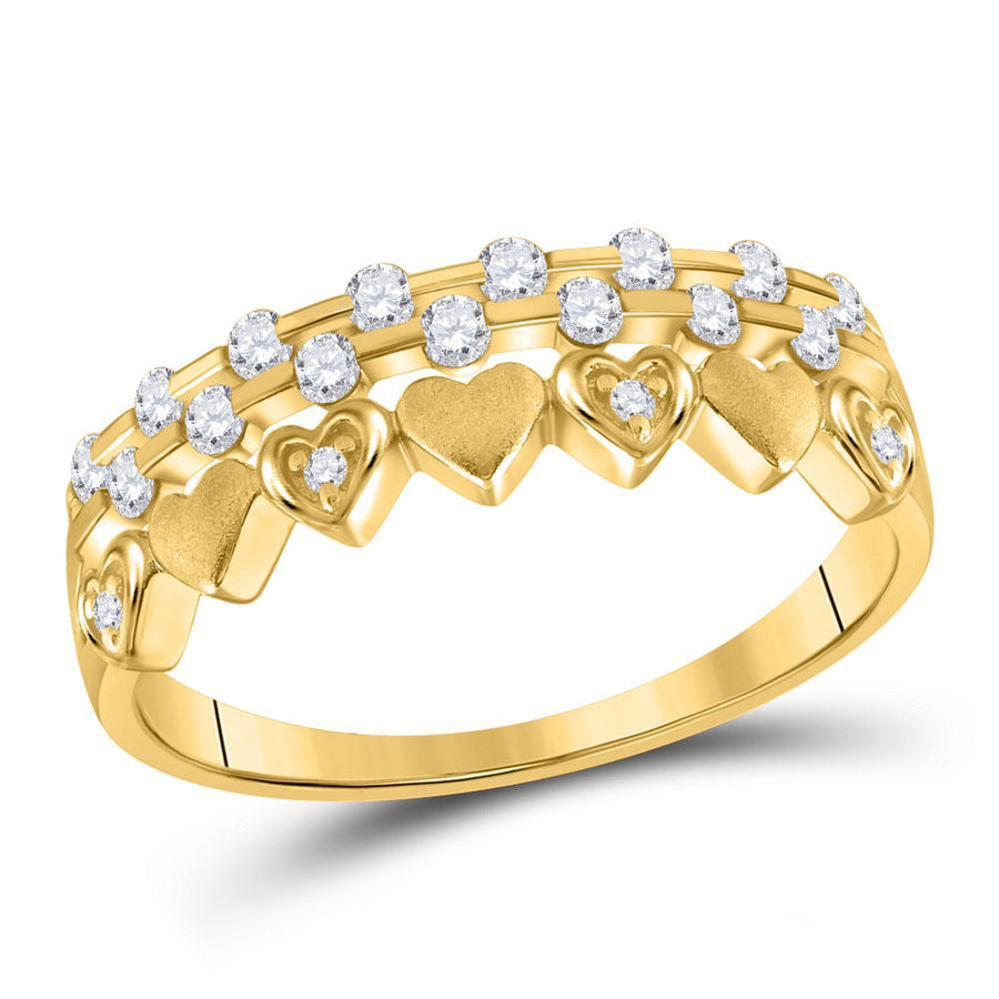 10kt Yellow Gold Womens Round Diamond Heart Band Ring 1/4 Cttw