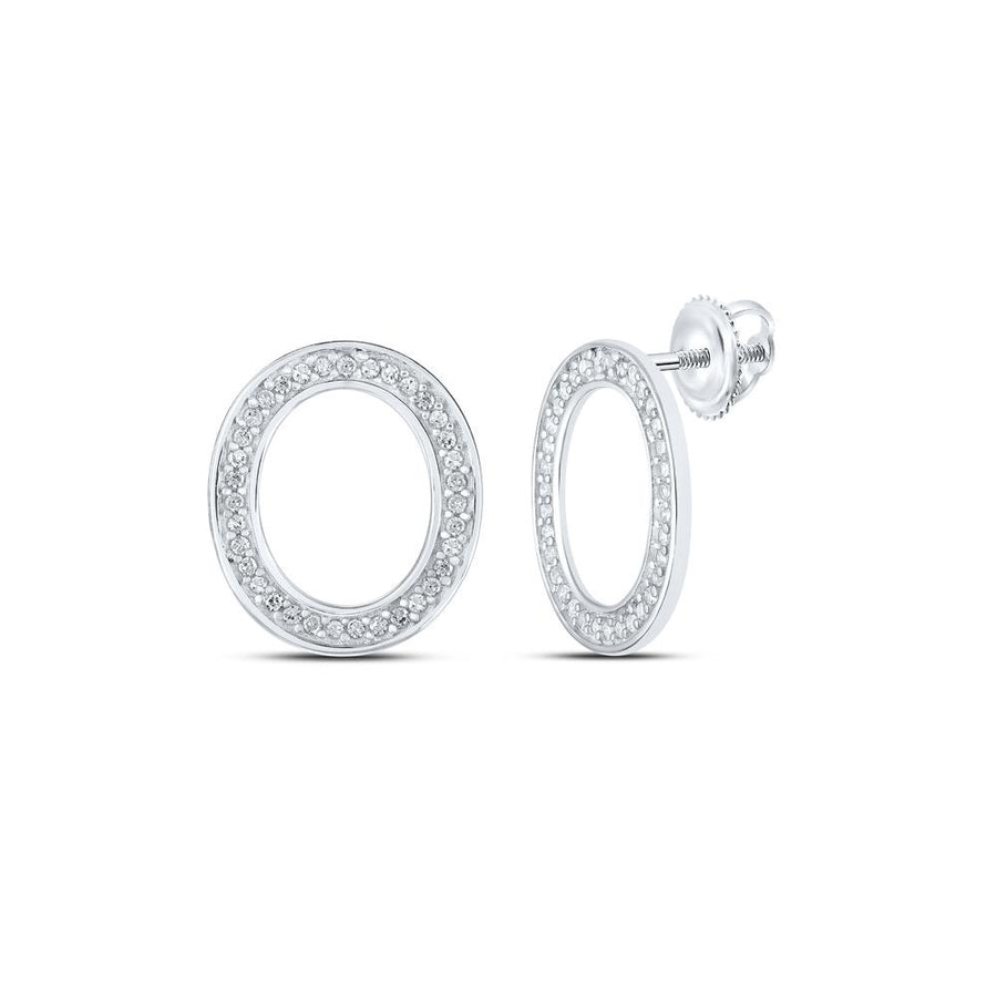 10kt White Gold Womens Round Diamond O Initial Letter Earrings 1/8 Cttw