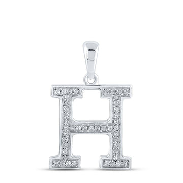 10kt White Gold Womens Round Diamond Initial H Letter Pendant 1/10 Cttw