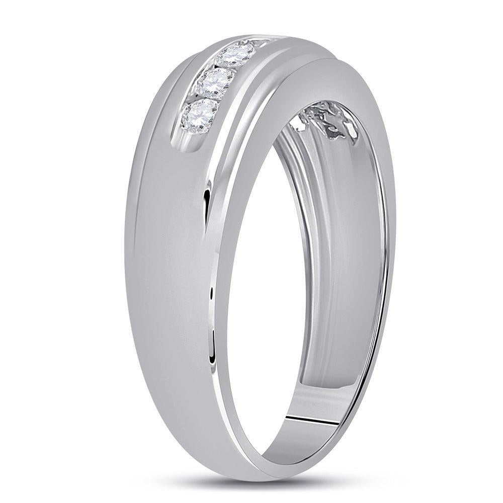 10kt White Gold Mens Round Diamond Wedding Single Row Band Ring 1/2 Cttw