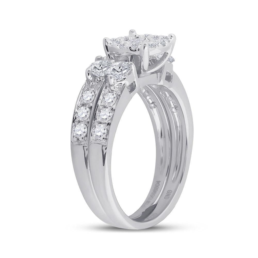 14kt White Gold Princess Diamond Bridal Wedding Ring Band Set 1-1/2 Cttw