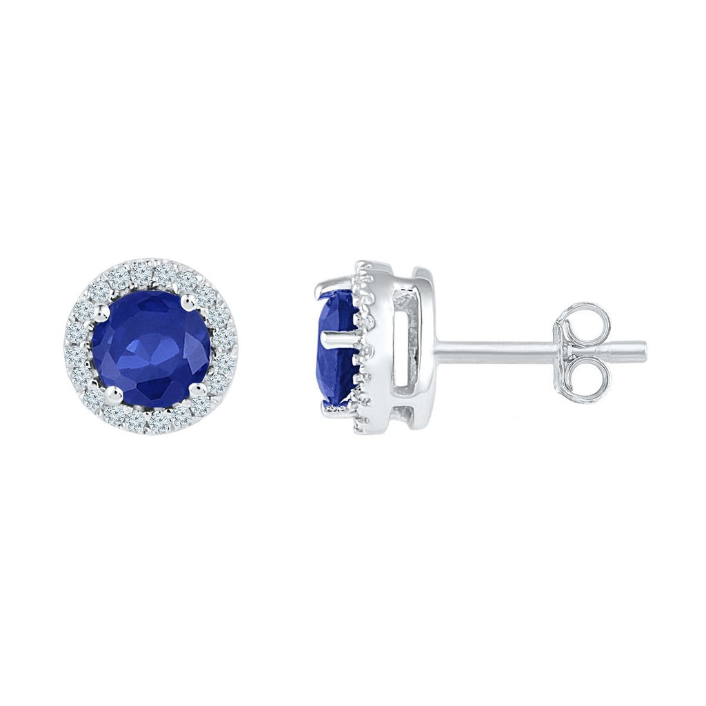 Sterling Silver Womens Round Synthetic Blue Sapphire Stud Earrings 1-1/2 Cttw