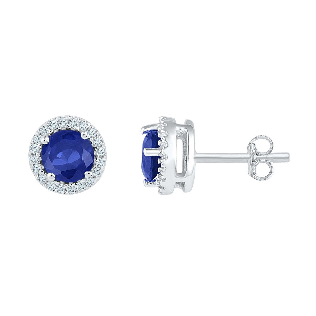 Sterling Silver Womens Round Synthetic Blue Sapphire Stud Earrings 1-1/2 Cttw