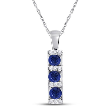 10kt White Gold Womens Round Synthetic Blue Sapphire Fashion Pendant 1/2 Cttw