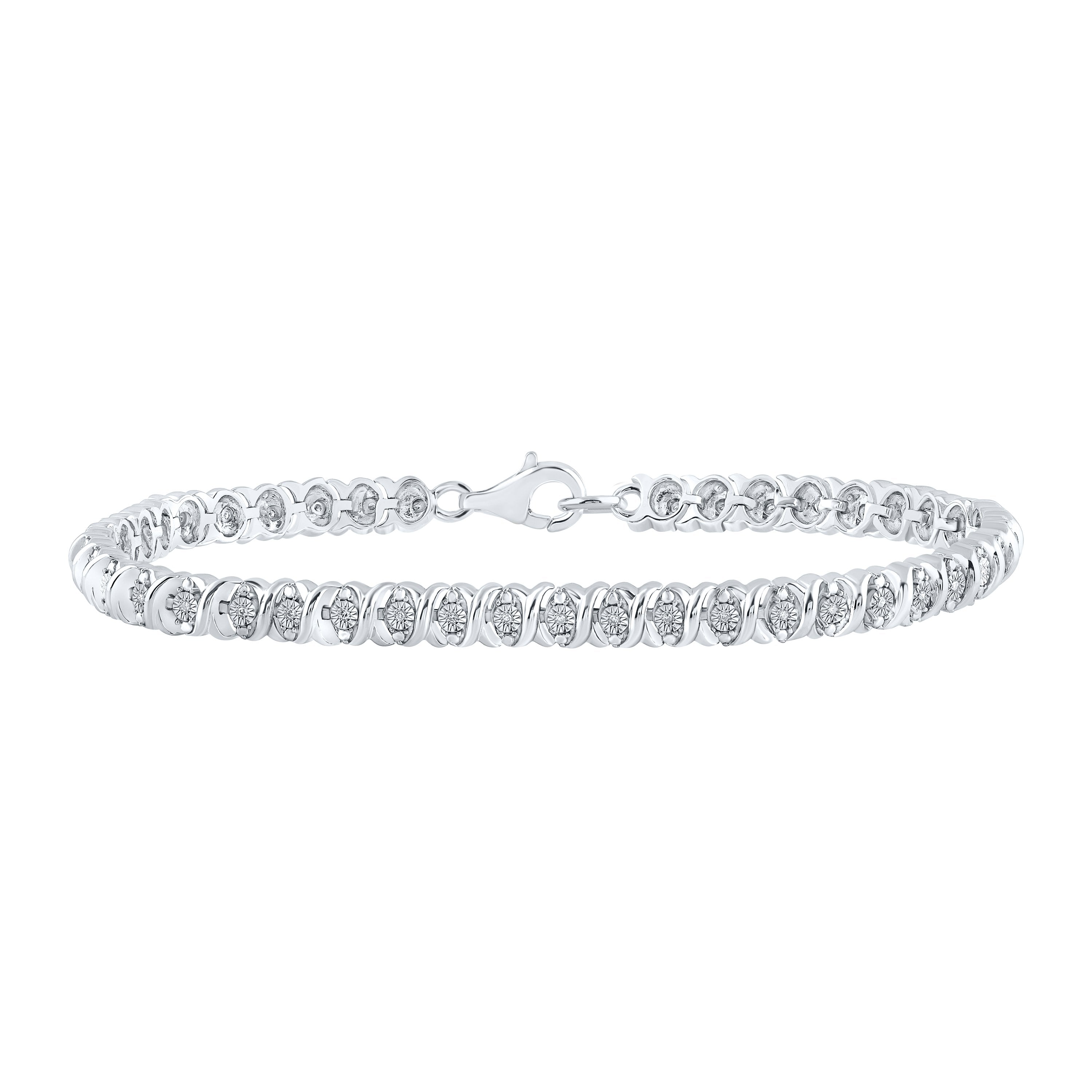 Sterling Silver Womens Round Diamond Fashion Bracelet 1/10 Cttw