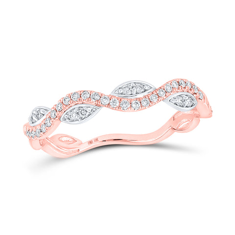10kt Rose Gold Womens Round Diamond Wavy Stackable Band Ring 1/6 Cttw