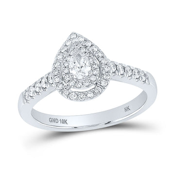 10kt White Gold Pear Diamond Halo Bridal Wedding Engagement Ring 1/2 Cttw
