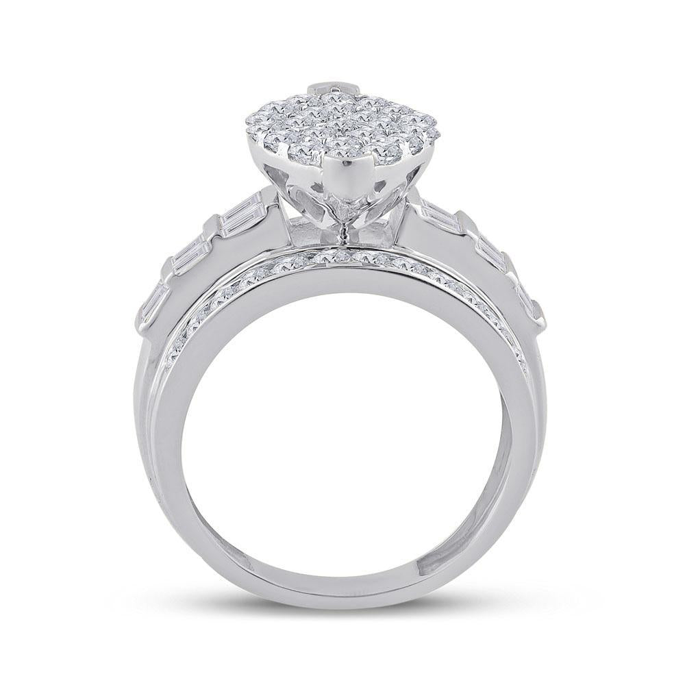 10kt White Gold Diamond Oval Cluster Bridal Wedding Engagement Ring 2 Cttw