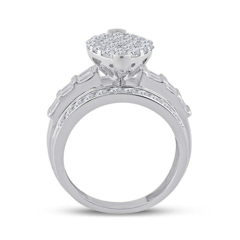 10kt White Gold Diamond Oval Cluster Bridal Wedding Engagement Ring 2 Cttw
