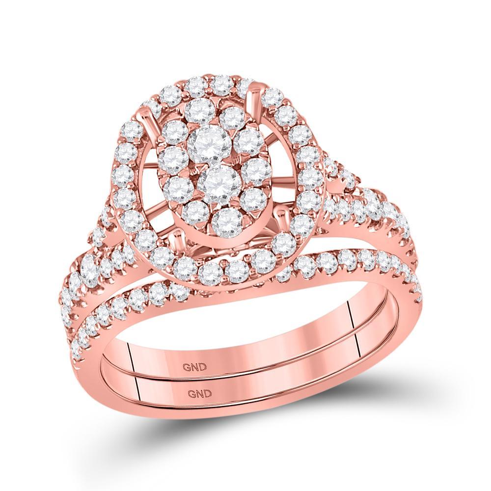 14kt Rose Gold Round Diamond Bridal Wedding Ring Band Set 1 Cttw